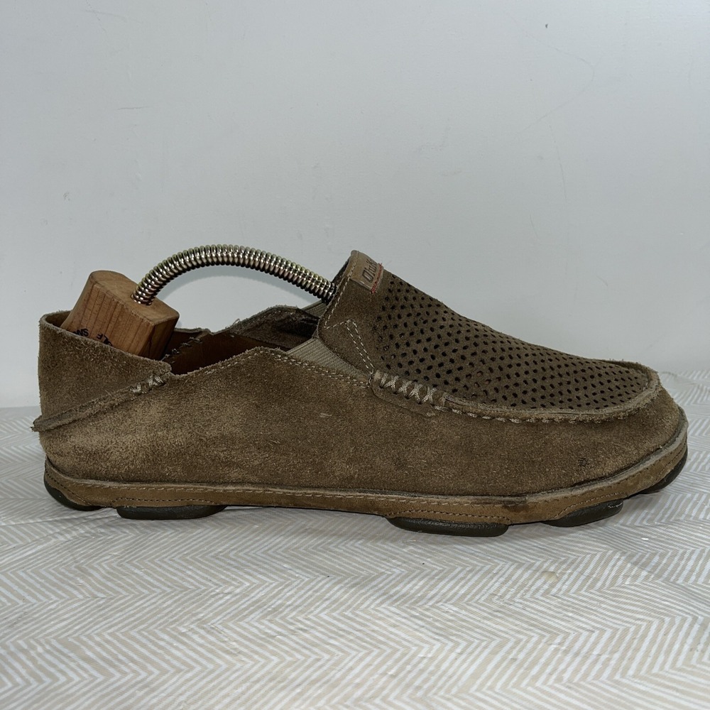 OluKai Mens Moloa Kohana Brown Tan Nubuck Leather Shoes Sz 11 Loafer 10184-1010
